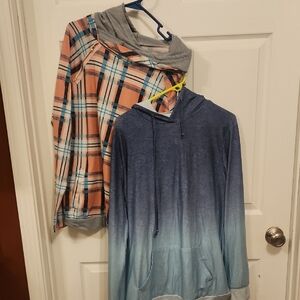 Blue and Orange Plaid Hoodie Set